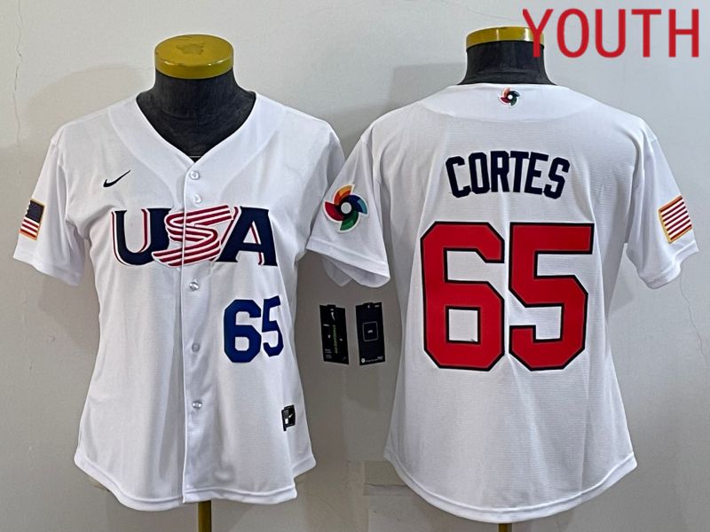 Youth 2023 World Cub USA #65 Cortes White MLB Jersey5->youth mlb jersey->Youth Jersey